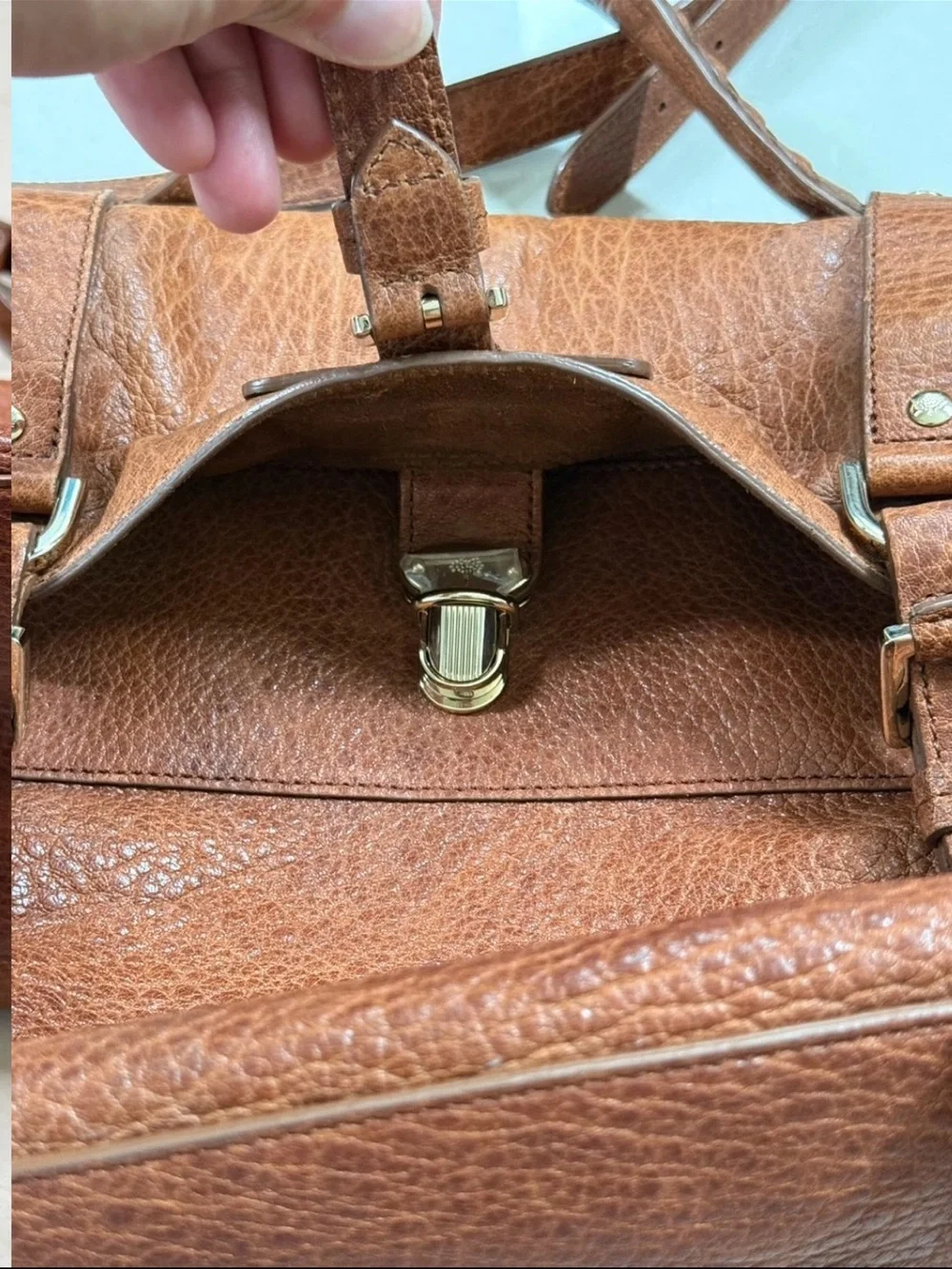 Mulberry Chestnut Brown Leather Messenger Bag with Top Handle
